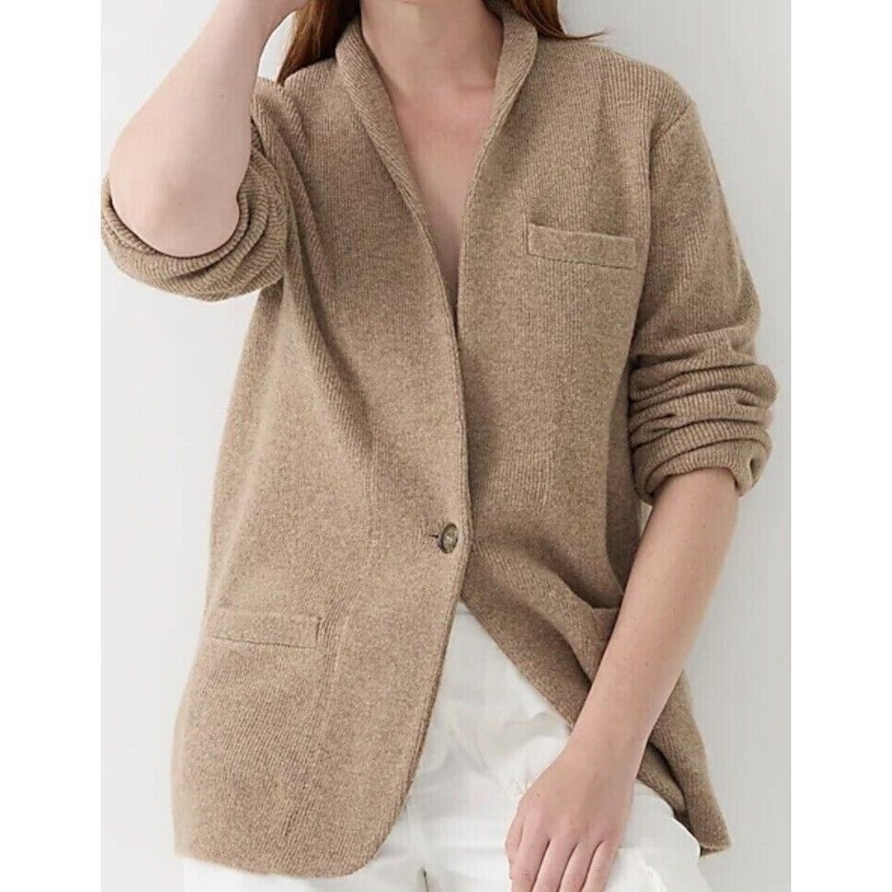 J.Crew Cocoon Sweater Blazer Knit Academia Preppy Tan Camel Wool Alpaca S